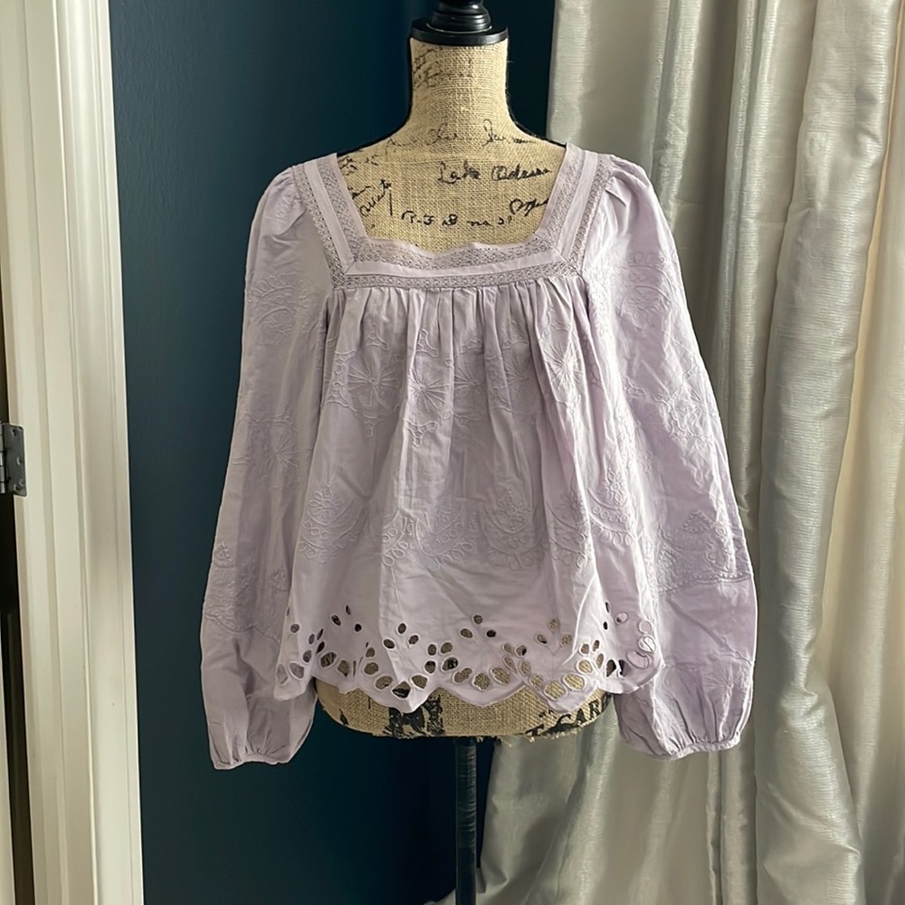 Universal Thread Cotton And Embroidered Puff Sleeve Top Size Large